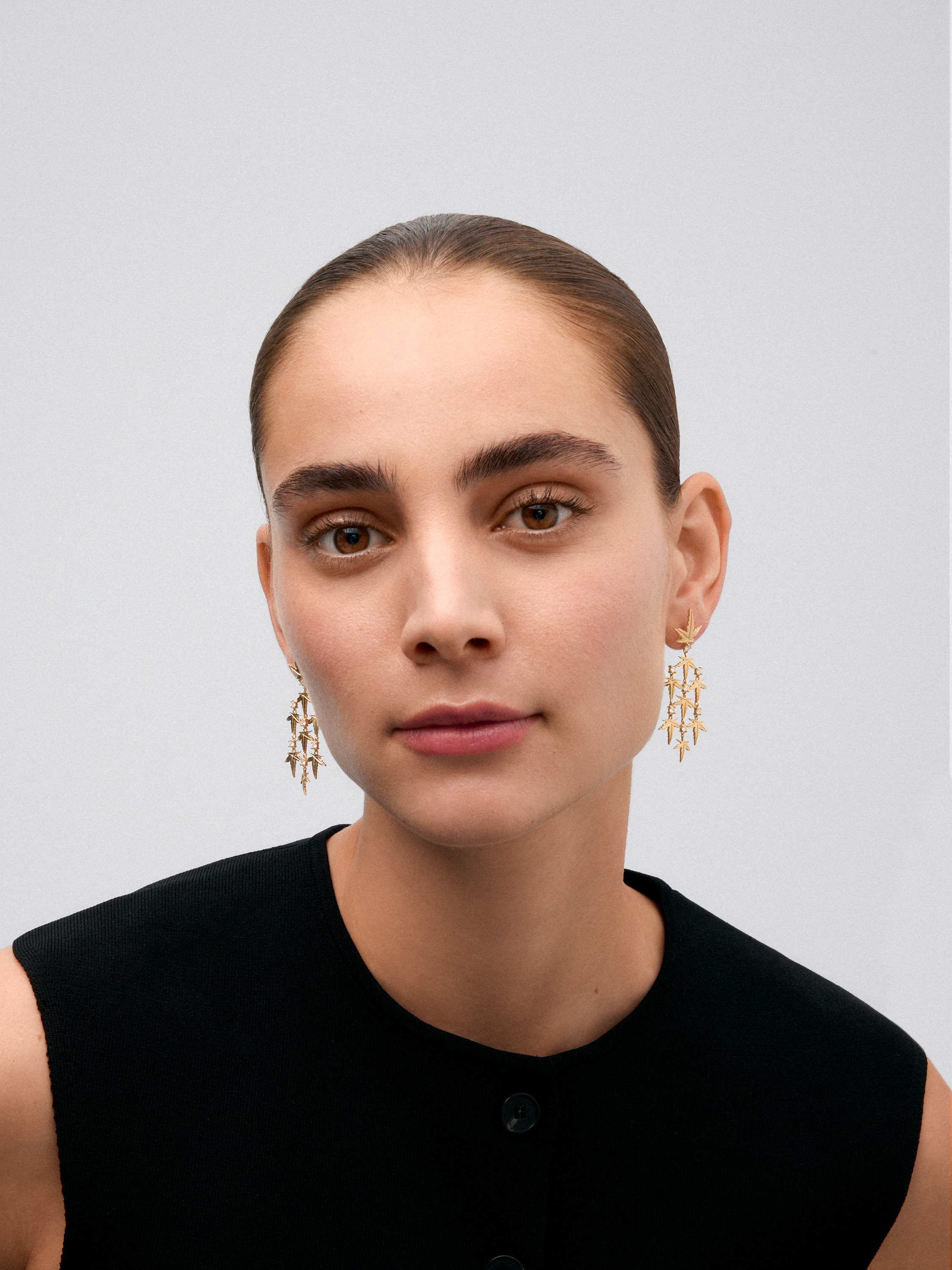 18K Yellow Gold Maple Leaf Earrings with 0.68 ct Diamonds