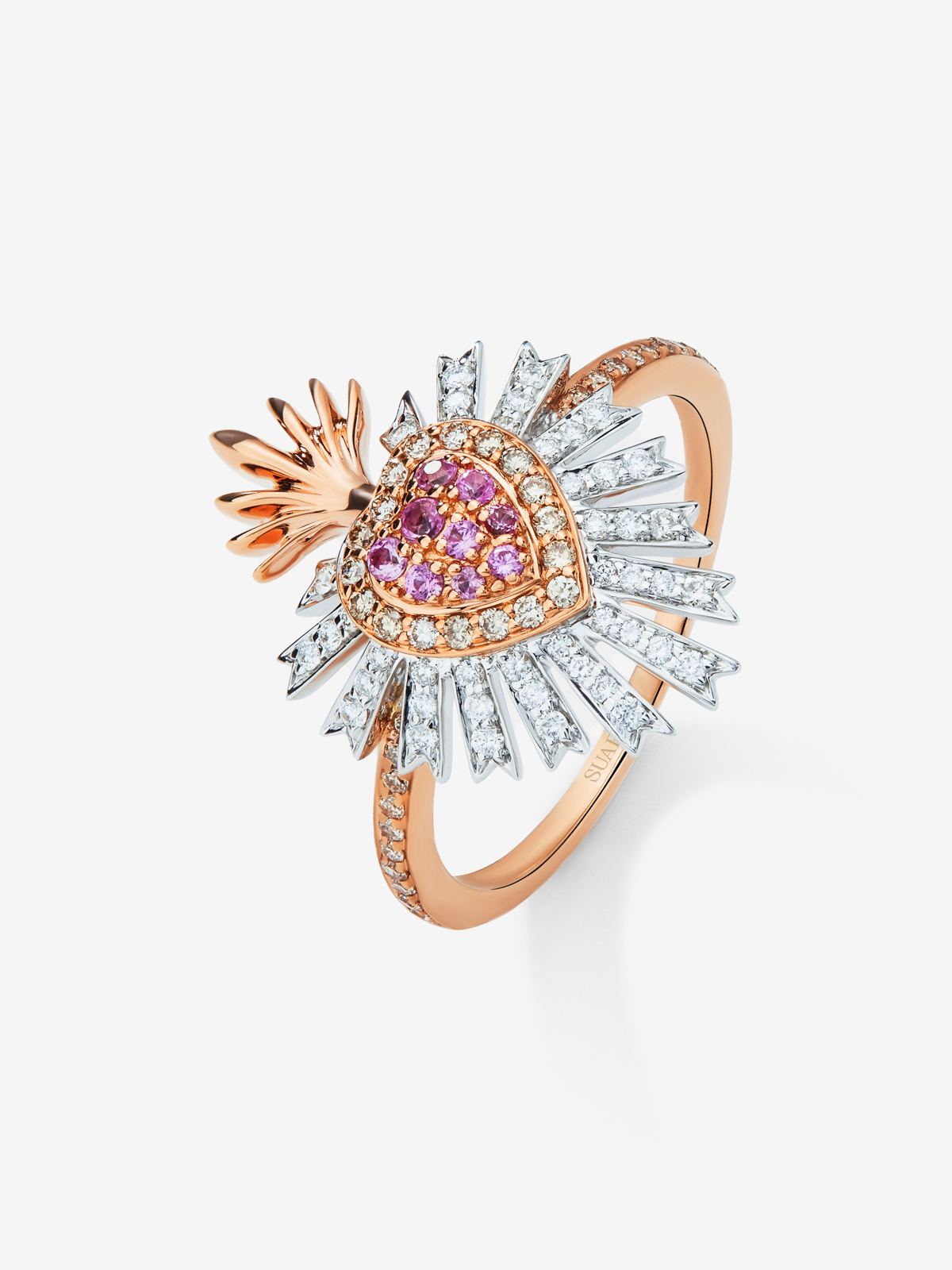 18K Rose Gold Heart Ring with Sapphire and Diamond