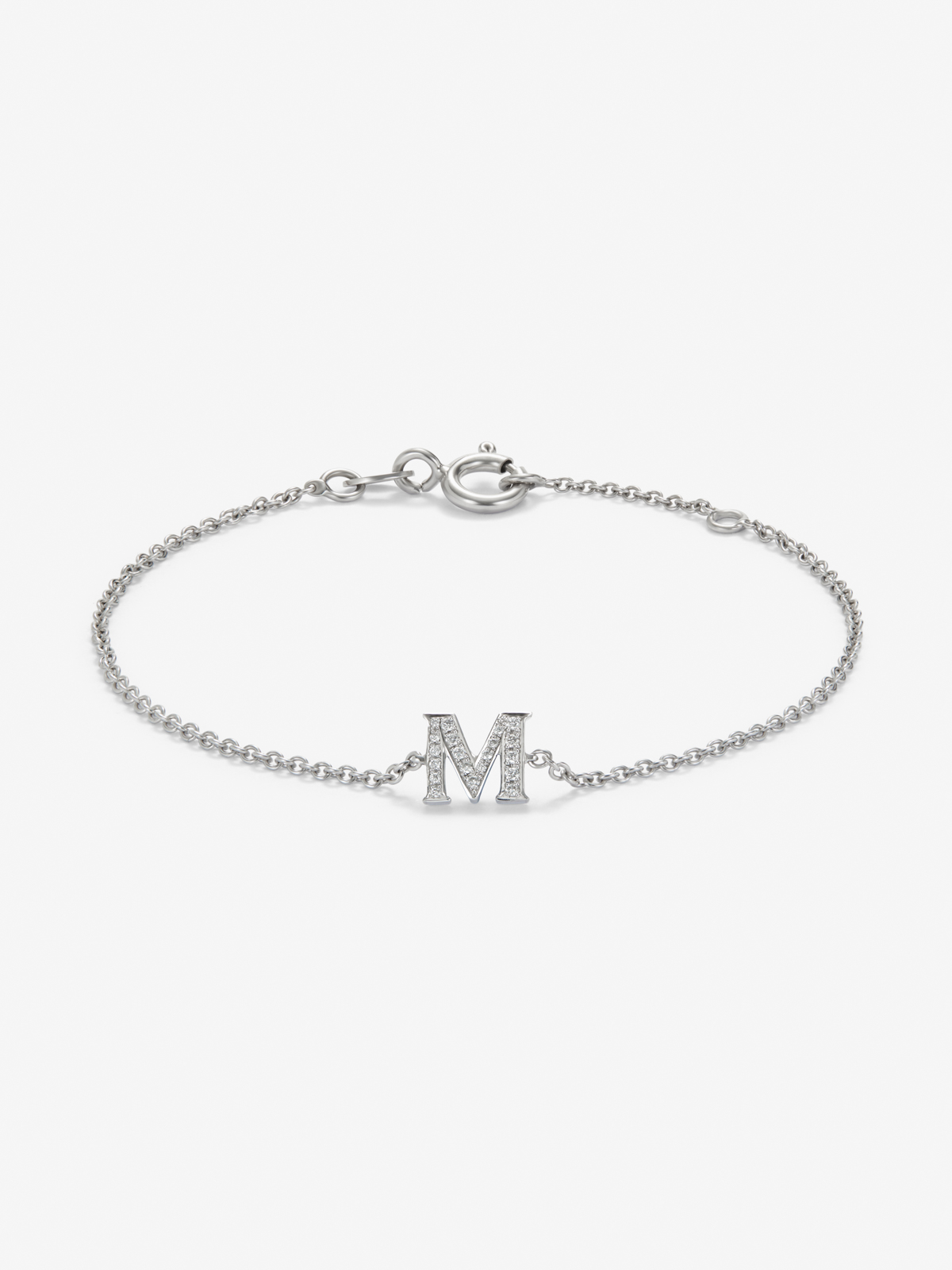 18K white gold chain bracelet with initial and diamonds
