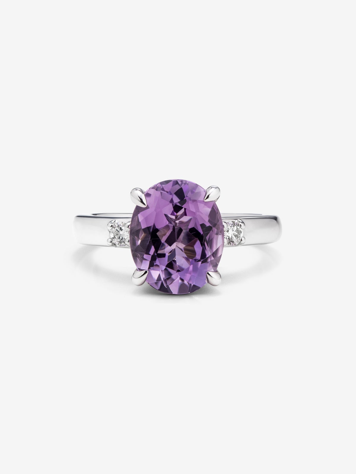 925 Silver triple ring with amethyst and diamonds