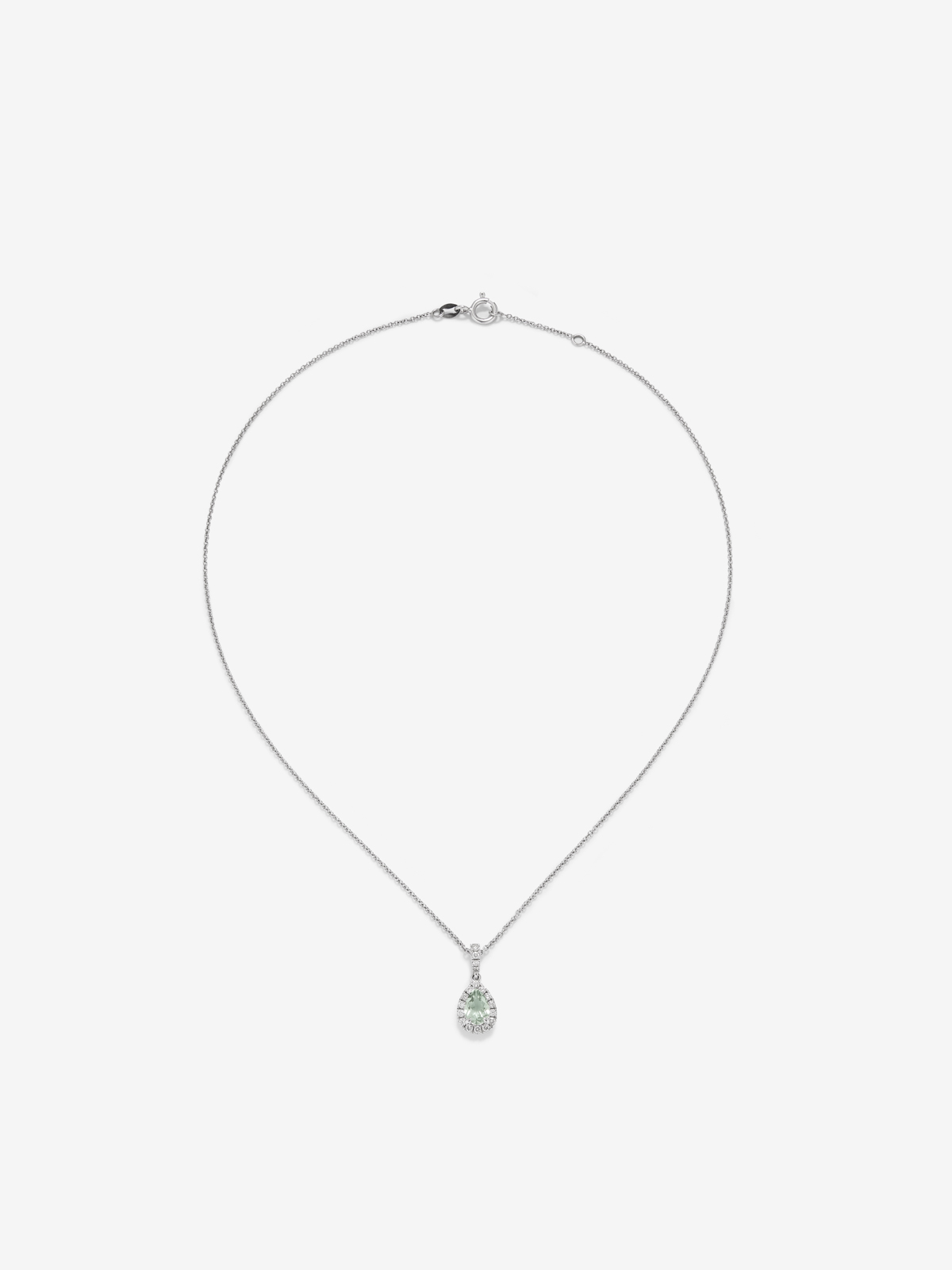 18K white gold pendant chain with green amethyst.